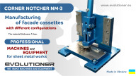 Corner notcher NM-3 for façade cassette. Punching of difficult shape corner with fixation hole