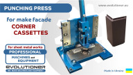Punching press for façade corner cassettes. Notching process of cassette corner